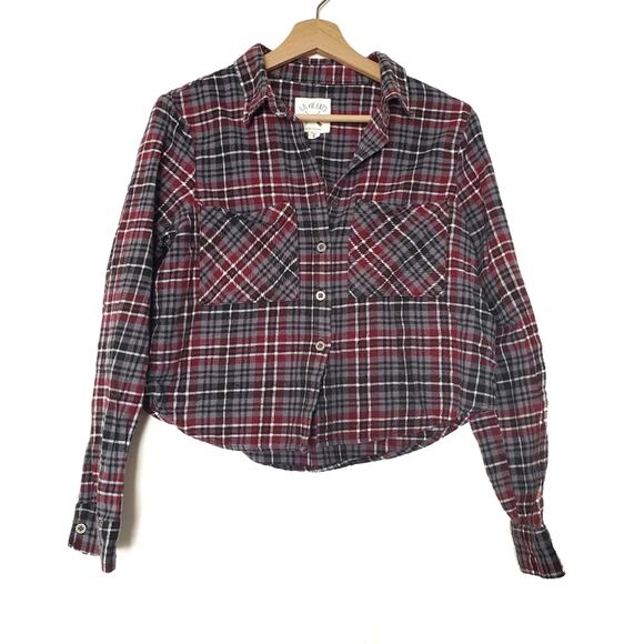 LA Hearts | Plaid Cropped Button Up Flannel Shirt 100% Cotton - Picture 1 of 5